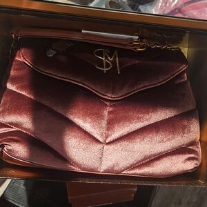 Steve Madden Velvet Chevron Quilted Shoulder Bag in Deep Burgundy